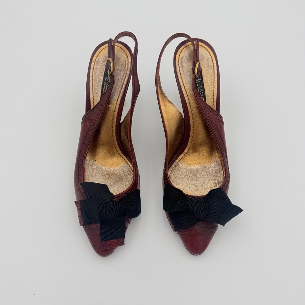 DOLCE & GABBANA BURGUNDY LEATHER SLINGBACK HEELS – IT 36 - Picture 7 of 7